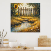Sunflower Field With Rustic Fence Poster (Keuken)