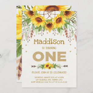 Sunflower First Birthday Invite Boho Queen Bee Kaart