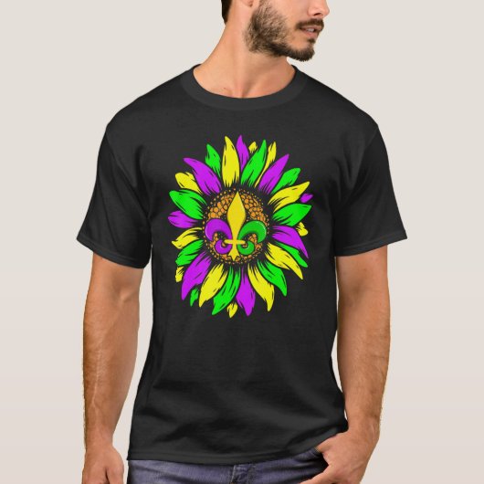 Sunflower Fleur De Lys Mardi Gras Funny New Orlean T-shirt (Voorkant)
