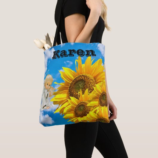 Sunflower Floral Babel Angel Sky Sac fourre-tout (De près)