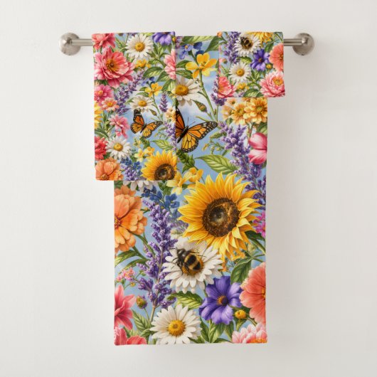 Sunflower Floral Bathroom Towel Set (En situation)