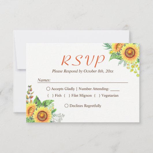 Sunflower Floral Bébé's Breath Rustic Wedding RSVP (Devant)