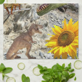 Sunflower Floral Dinosaur Kitchen Towel Theedoek (Gevouwen)