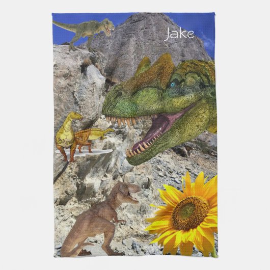 Sunflower Floral Dinosaur Kitchen Towel Theedoek (Verticaal)