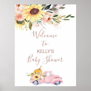 Sunflower Floral Pumpkin Truck Baby shower Welkom Poster