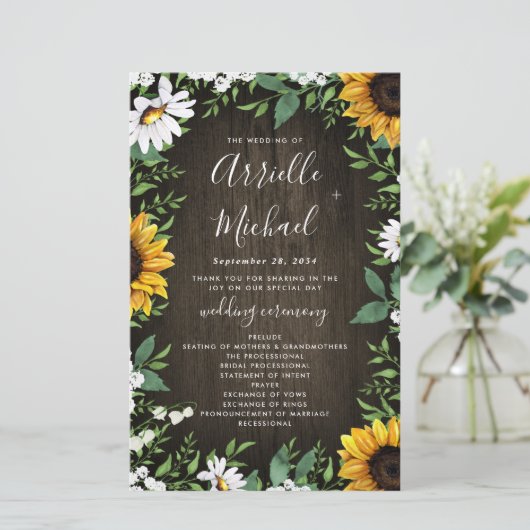 Sunflower Floral Rustic Wood Programmes Mariages d (Debout devant)