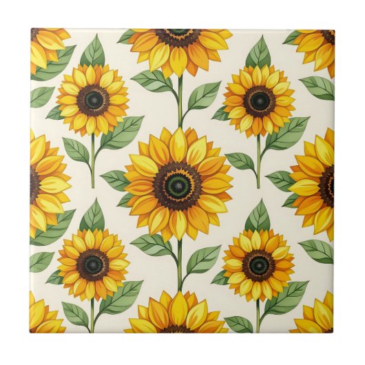 Sunflower Floral Seamless Pattern Bright Yellow Tegeltje (Voorkant)