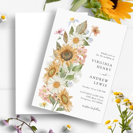 Sunflower Floral Wedding Invitation Kaart