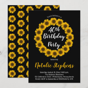 Sunflower Floral Wreath Birthday Party Invitation Kaart