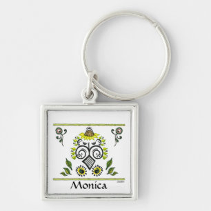 Sunflower Folk Art Name Keyring van Alexandra Cook Sleutelhanger