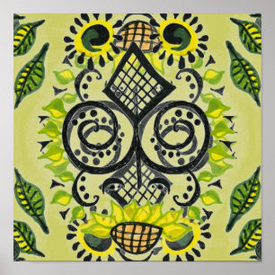 Sunflower Folk Art Pattern Poster