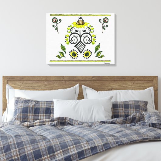 Sunflower Folk Pattern Canvas Afdruk (Insitu (Slaapkamer))