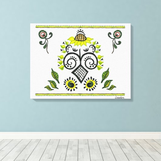 Sunflower Folk Pattern Canvas Afdruk (Insitu (Houten vloer))
