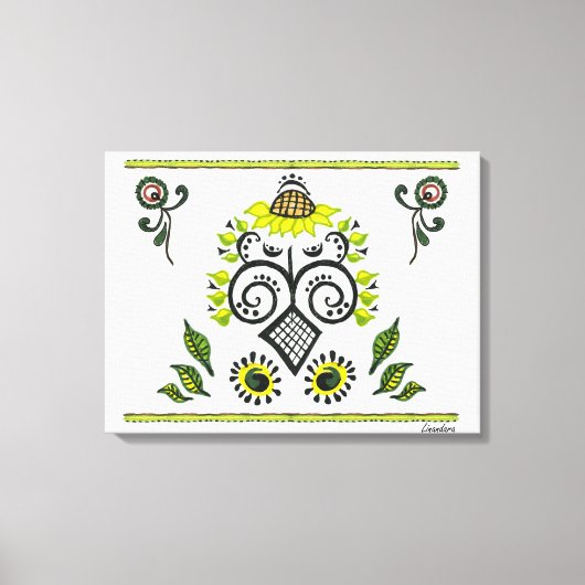 Sunflower Folk Pattern Canvas Afdruk (Voorkant)