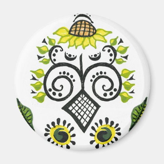 Sunflower Folk Pattern van Alexandra Cook Magneet (Voorkant)