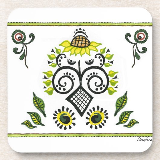 Sunflower Folk Pattern van Alexandra Cook Onderzetter (Voorkant)