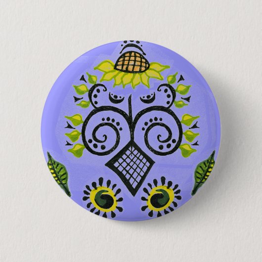 Sunflower Folk Pattern van Alexandra Cook Ronde Button 5,7 Cm (Voorkant)