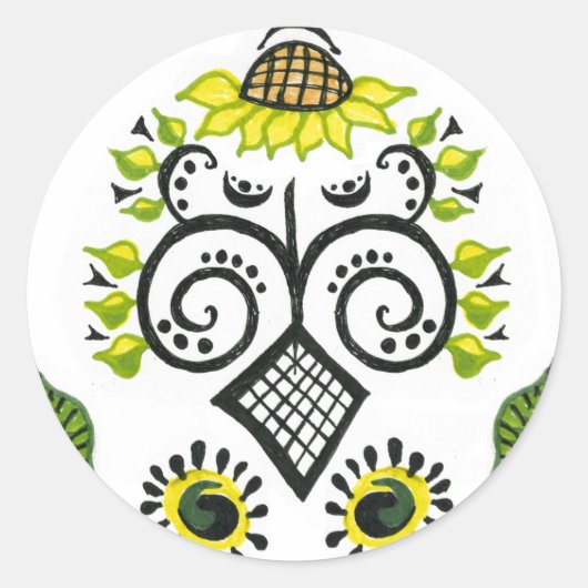 Sunflower Folk Pattern van Alexandra Cook Ronde Sticker (Voorkant)
