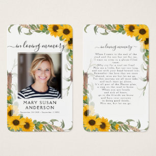 Sunflower Foto Funeral Memorial Poem Kaart