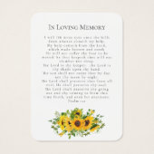 Sunflower Funeral Memorial Foto Prayer Kaart (Achterkant)
