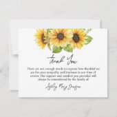 Sunflower Funeral Merci Note Card Bereavement (Devant)