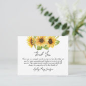 Sunflower Funeral Merci Note Card Bereavement (Debout devant)