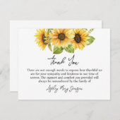 Sunflower Funeral Merci Note Card Bereavement (Devant / Derrière)