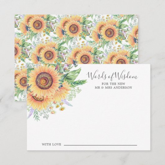 Sunflower Garden Bride carte des mots de sagesse (Devant / Derrière)