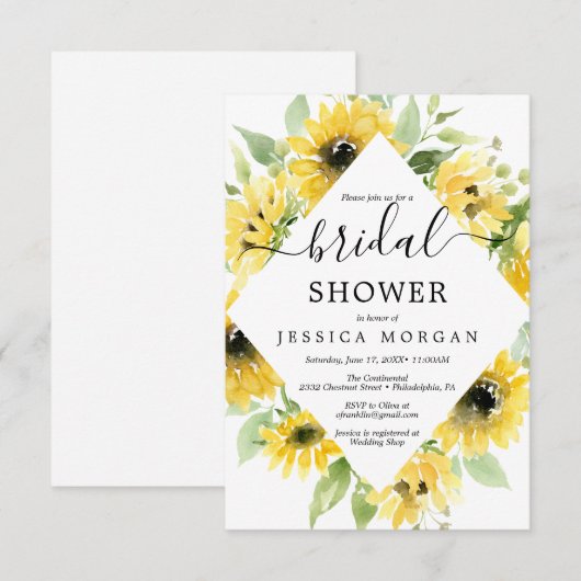 Sunflower Garden Carte d'invitation pour la douche (Devant / Derrière)