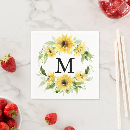Sunflower Garden Monogram Weddenschap Cocktail Nap Servet (Insitu)