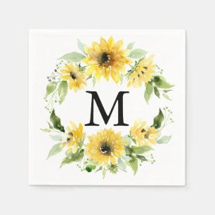 Sunflower Garden Monogram Weddenschap Cocktail Nap Servet
