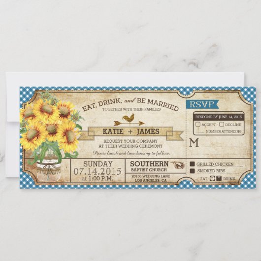 Sunflower Gingham Check Country Picnic Weddenschap Kaart (Voorkant)
