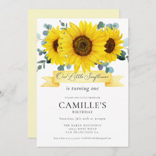 Sunflower Girl 1er anniversaire Invitation