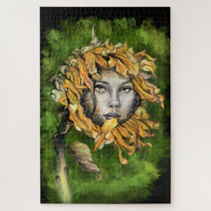 Sunflower Girl Surrealism Art Puzzle - Peinture