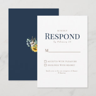 Sunflower Gold & Navy Mariage de texte RSVP