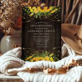 Sunflower Gold String Lights Rustic Friendsgiving Kaart