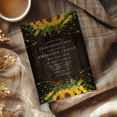 Sunflower Gold String Lights Rustic Friendsgiving Kaart