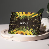 Sunflower Gold String Lights Rustic Wedding RSVP Briefkaart