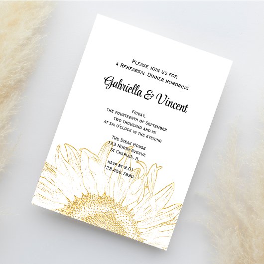 Sunflower Graphic Wedding Rehearsal Dinner Kaart