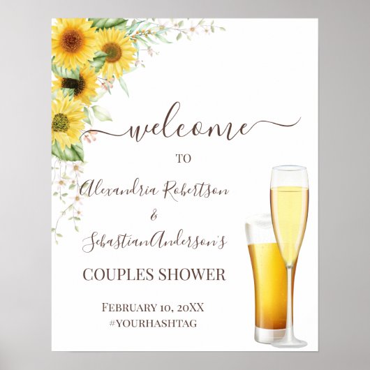 Sunflower Greenery Couples Wedding Welcome Sign Poster (Voorkant)