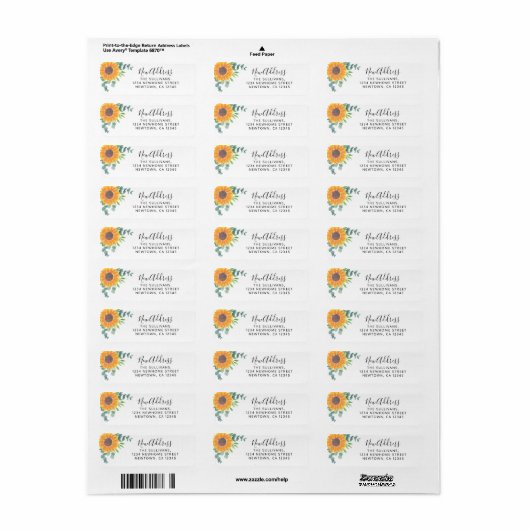 Sunflower Greenery Return Address Label (Full Sheet)