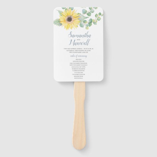 Sunflower Greenery Wedding Program Fan Handwaaier (Voorkant)