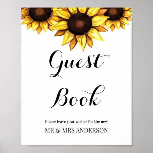 Sunflower Guest Book Mariage Signal Floral Poster (Devant)