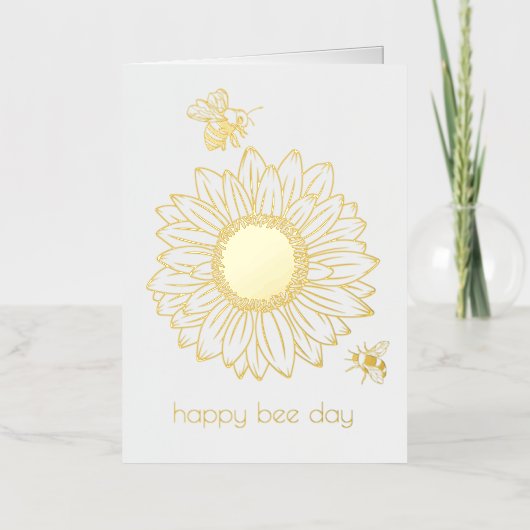 Sunflower Happy Bee Day Foil Carte d'anniversaire (Recto)
