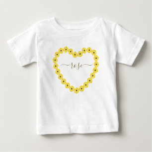 Sunflower Heart Avec Nom Personnalisé Baby T-Shirt