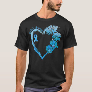 Sunflower Heart Blue Ribbon Diabetes Awareness Mon T-shirt