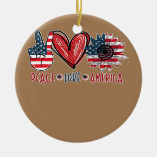 Sunflower Heart Sign Peace Love America 4 juli Keramisch Ornament