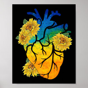 Sunflower Heart Ukraine Oekrainian Flag Stand With Poster