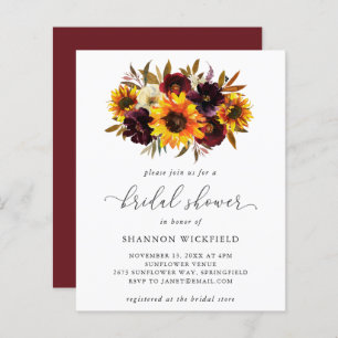 Sunflower Herfst Budget Bridal Shower Uitnodiging