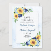 Sunflower Hydrangea Blue Waterverf Wedding Magnetische Uitnodiging (Voorkant)